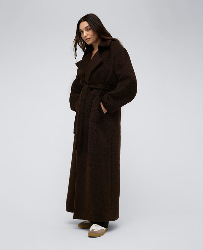 Brushed Wool Blend Belted Trench Coat - Image 5