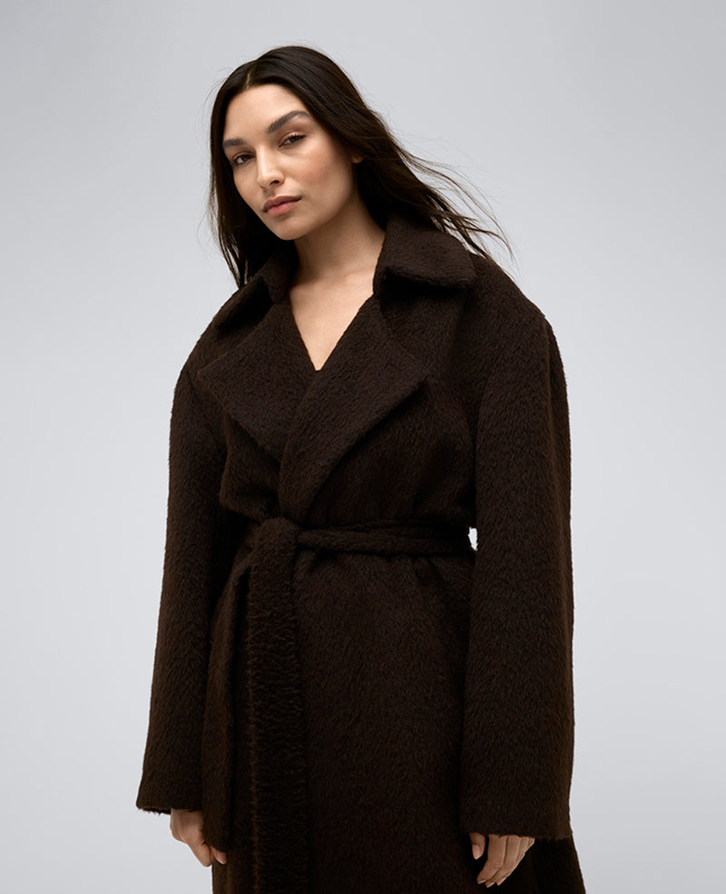 Brushed Wool Blend Belted Trench Coat - Image 7