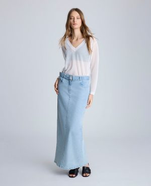 Fly Front Belted Maxi Skirt