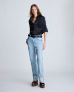 High Rise Straight Leg Wide Cuff Denim Jean