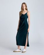 Cowl Neck Side Slit Maxi Slip Dress