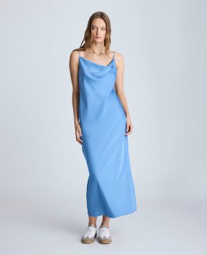 Cowl Neck Side Slit Maxi Slip Dress