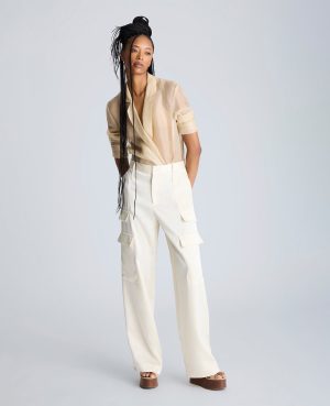 High Rise Fly Front Double Cargo Wide Leg Pants
