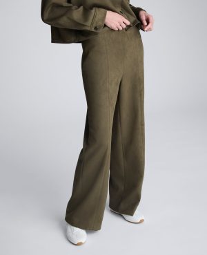 Faux Suede Pull On Wide Leg Pant