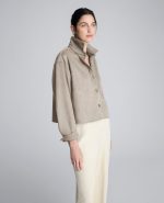 Faux Suede Button Front Cropped Knit Shirt