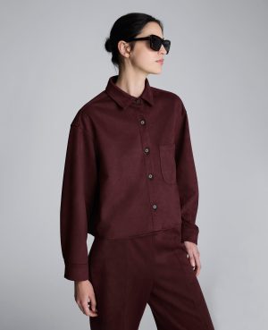 Faux Suede Button Front Cropped Knit Shirt