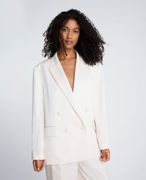 Washed Satin Double-Breasted Boyfriend Jacket