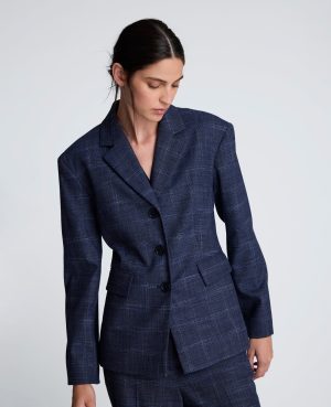 Plaid Three Button Contour Jacket with Strong Shoulder