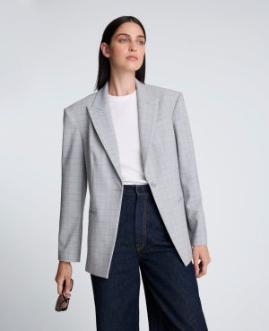 Plaid Slim One Button Jacket with Peak Lapel