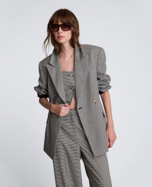 Double-Breasted Flat Pocket Houndstooth Jacket