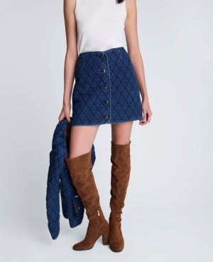 Denim Quilted Mini Pencil Skirt