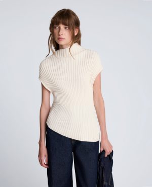 Asymmetrical Ribbed Mock Neck Sweater