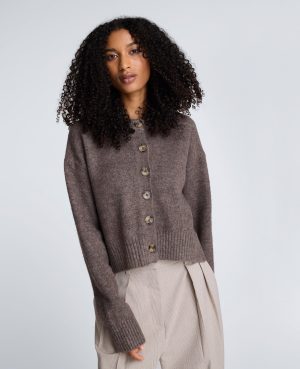 Crew Neck Button Up Cardigan