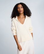 V-Neck Wide Rib Polo Sweater