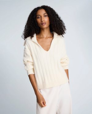V-Neck Wide Rib Polo Sweater