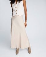 Textured Charmeuse Pull On Flared Maxi Skirt