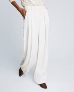 Satin High Rise Fly Front Double Pleated Wide Leg Pant