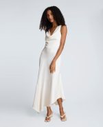 Satin Asymmetric Hem Cowl Front Dress