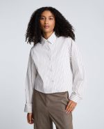 Striped Cotton Poplin Button Front Cropped Shirt