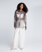 Printed Organza Oversized Button Front Shirt