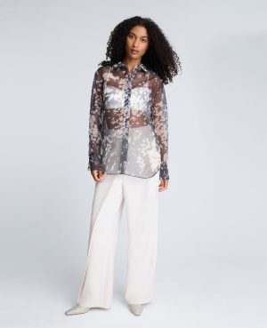 Printed Organza Oversized Button Front Shirt