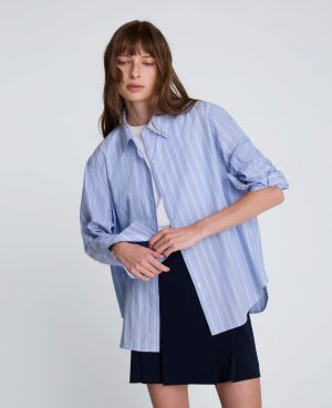 Striped Poplin Flip Cuff Button Down Shirt