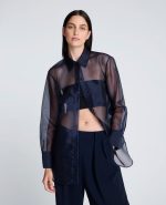 Sheer Organza Oversized Button Front Shirt