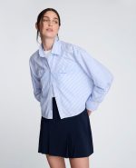 Striped Poplin Boxy Roll Sleeve Cropped Shirt