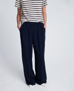 Luxe Twill Fly Front High Rise Boyfriend Wide Leg Pant