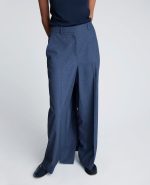 Textured Pinstripe Fly Front High Rise Boyfriend Wide Leg Pant