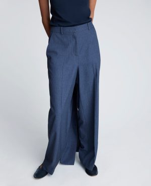 Textured Pinstripe Fly Front High Rise Boyfriend Wide Leg Pant