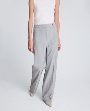 Plaid Fly Front High Rise Boyfriend Wide Leg Pant