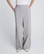 Pull-On High Rise Wide Leg Pant with Piping
