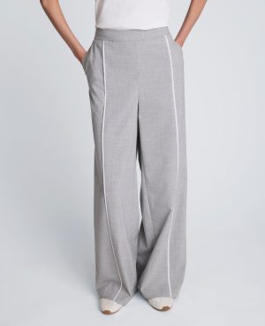 Pull-On High Rise Wide Leg Pant with Piping