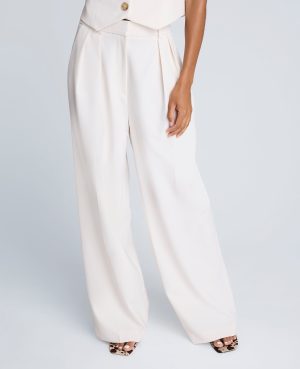 High Rise Fly Front Double Pleat Wide Leg Pant