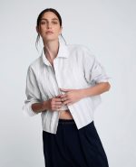 Cropped Tuxedo Style Long Sleeve Button Down Blouse