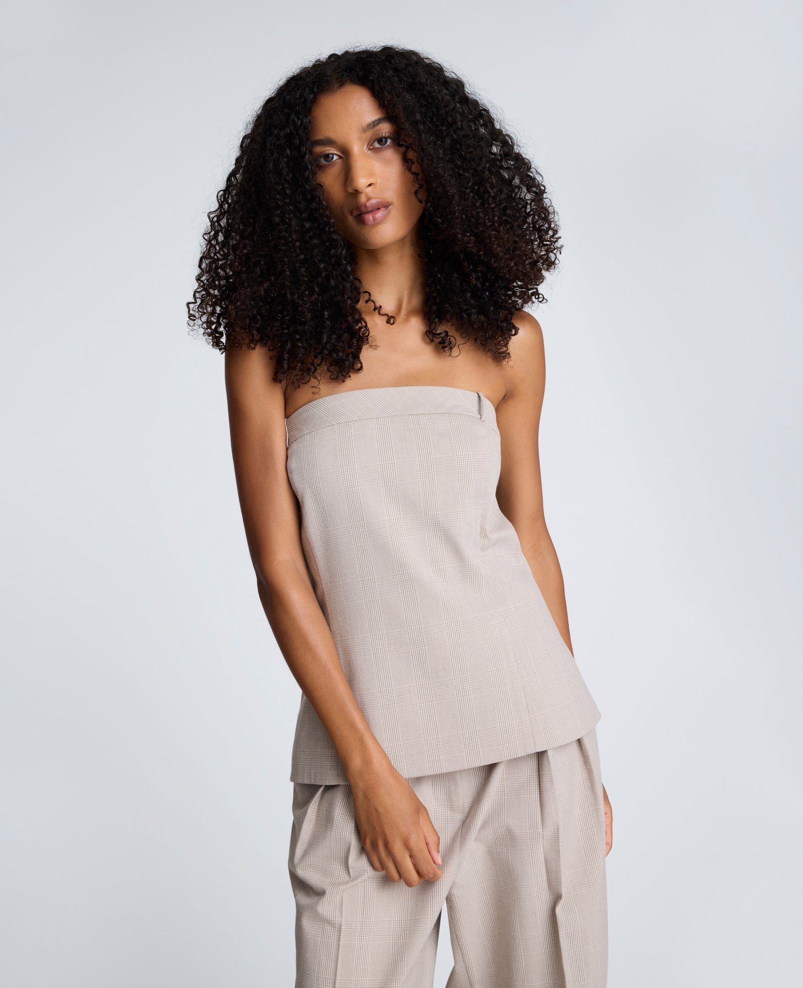 Plaid Sleeveless Bustier with Belt Loops - Image 4