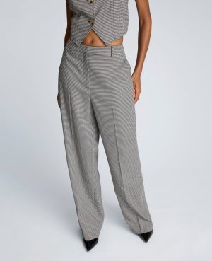 Fly Front High Rise Houndstooth Wide Leg Pant