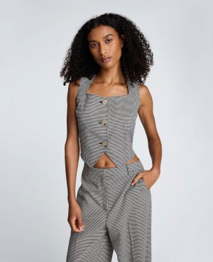 Cropped Fitted Bodice Houndstooth Vest