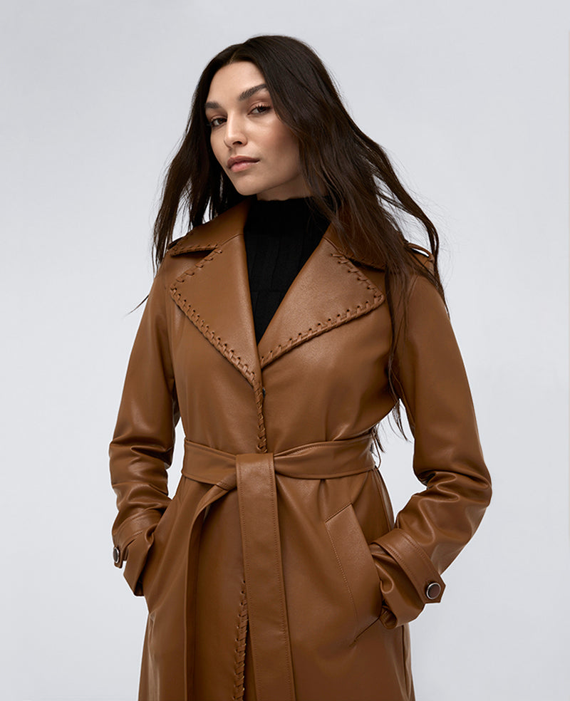 Faux Leather Belted Trench - Image 2