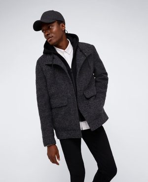 Boucle Wool Jacket with Attached Jersey Hood