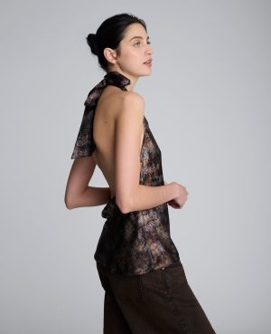 Satin Crossover Halter Blouse