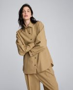 Pinstripe Drop Shoulder Snap Front Boyfriend Shirt