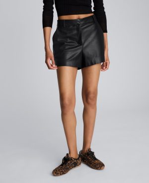 Faux Leather Fly Front Short