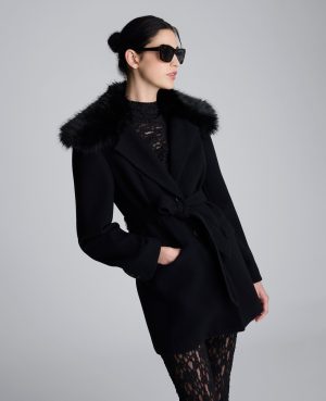 Belted Jacket With Faux Fur Collar