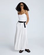Fly Front Pleated Maxi Skirt