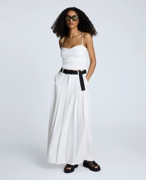 Fly Front Pleated Maxi Skirt