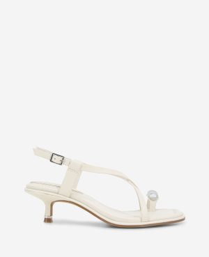Geala Leather Metal Toe Ring Kitten Heel Sandal