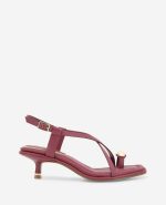 Geala Leather Metal Toe Ring Kitten Heel Sandal