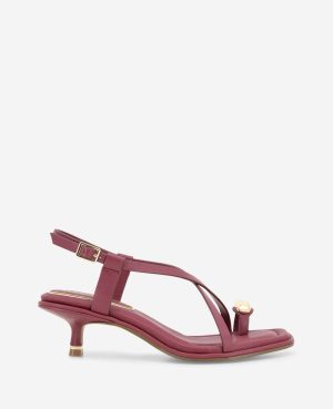 Geala Leather Metal Toe Ring Kitten Heel Sandal